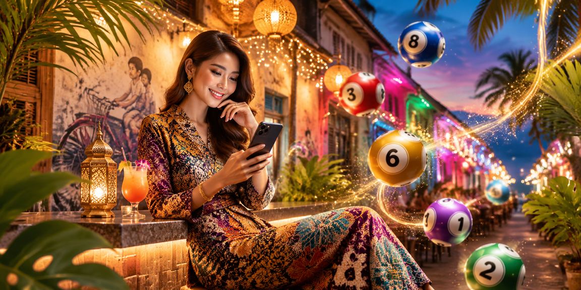 Paparan loteri dalam talian Penang dengan elemen batik Malaysia menggambarkan platform 410 yang tempatan